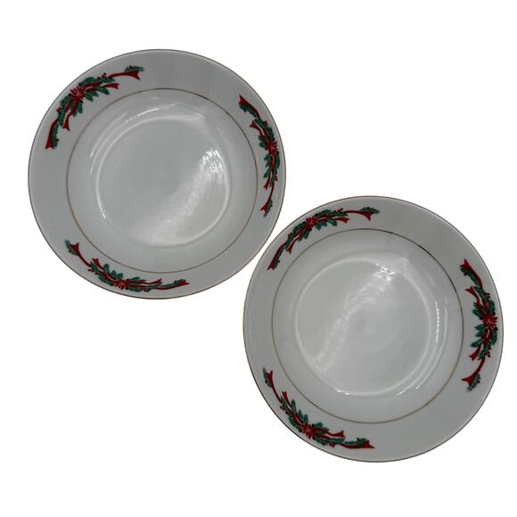Vintage Coupe Soup Bowls in Poinsettia and Ribbon by Fairfield 7.5" Set of 2 - Picture 3 of 5